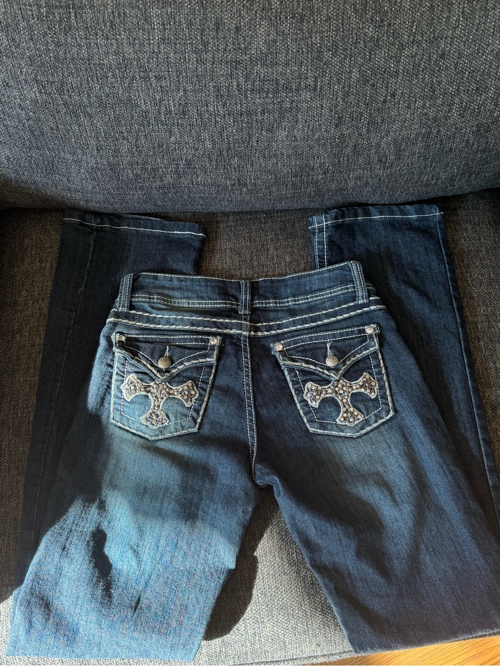 Y2K Denim Jeans With Embellished Rhinestone & Studded Cross